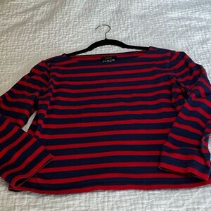J. Crew Navy and Red Striped Boatneck Top
